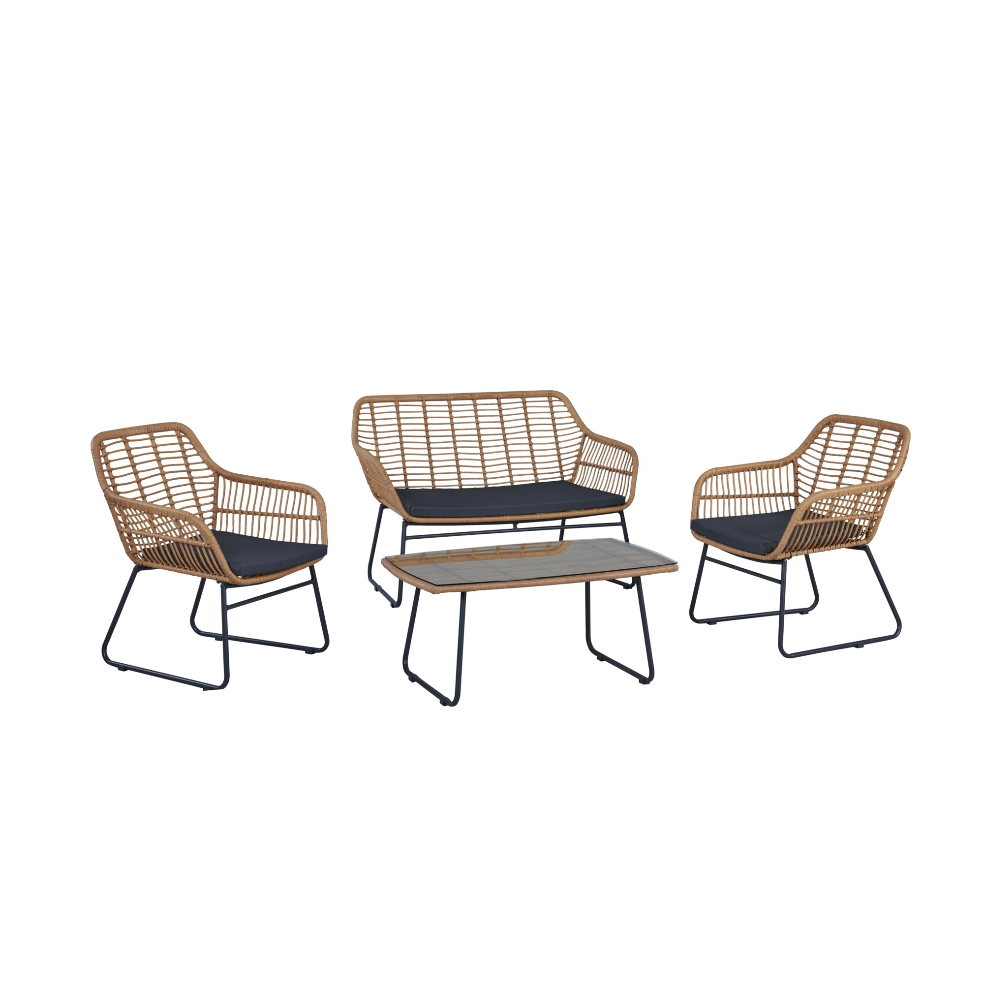 Manhattan Comfort, Antibes 2.0 Steel Rattan 4Pc Patio Conv Set Grey, Pieces (qty.) 4 Primary Color Gray, Seating Capacity 4 Model# OD-CV011